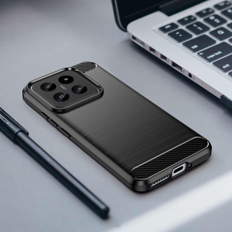 Θήκη TECH PROTECT CARBON Silicone για Xiaomi 14 Pro - ΜΑΥΡΟ