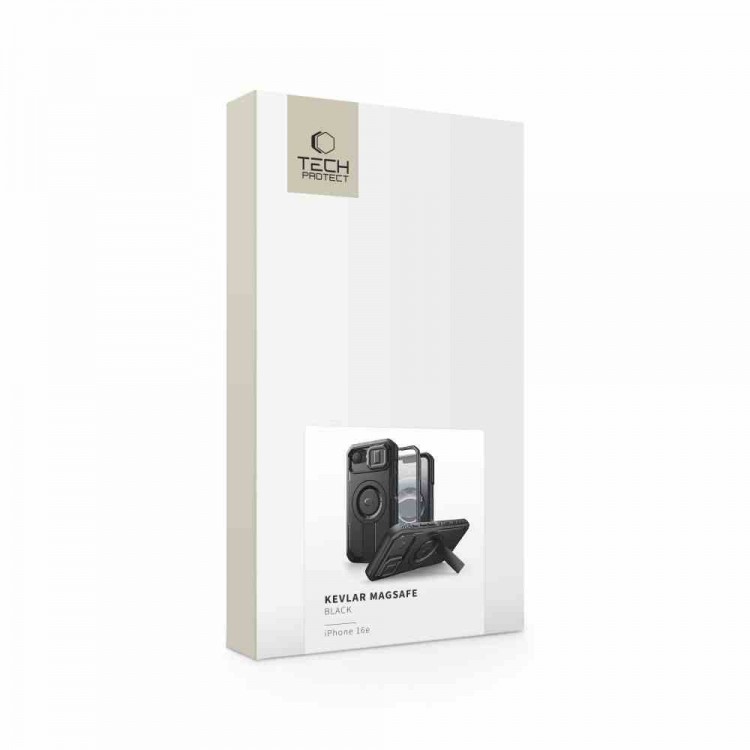 Θήκη TECH PROTECT KEVLAR MAGSAFE με Προστατευτικό οθόνης κ Βάση για Apple IPHONE 16e 6.1 2025 - ΜΑΥΡΟ