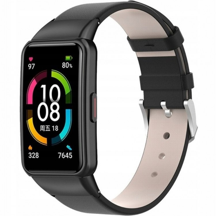 Tech Protect SMOOTH LEATHER δερμάτινο λουράκι για Huawei Band 6/Honor Band 6 smartwatch - ΜΑΥΡΟ