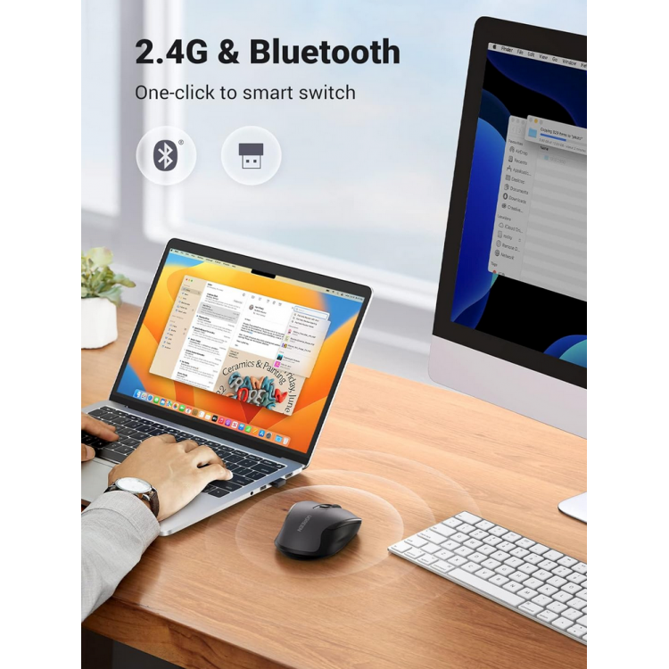 UGREEN Ασύρματο Mouse 2.4 GHz & Bluetooth - ΜΑΥΡΟ - MU006