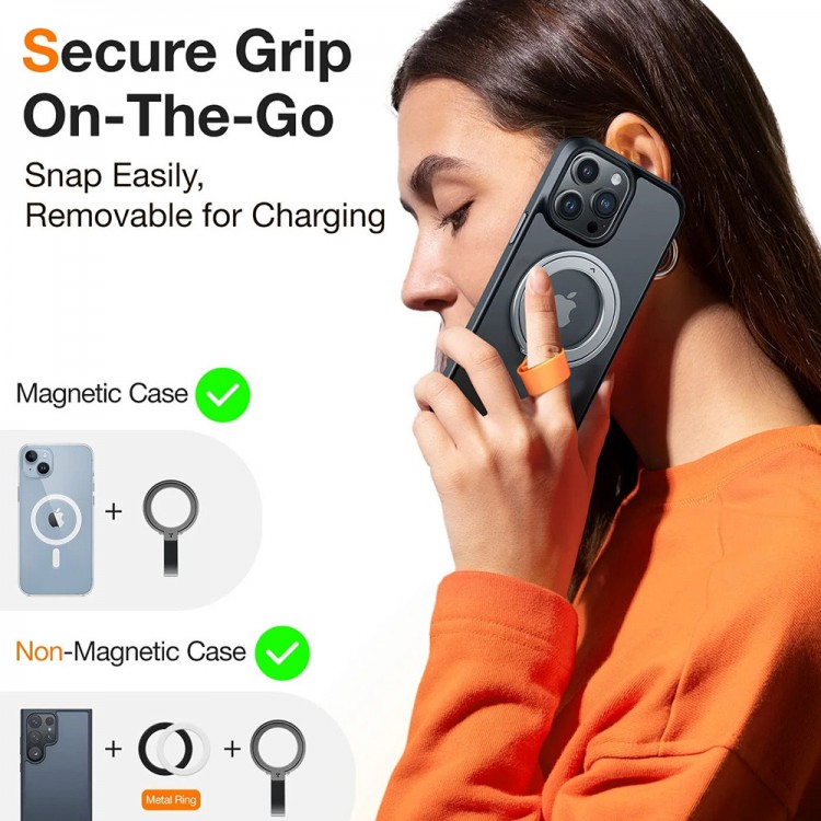 Torras Ostand UNIVERSAL Μαγνητική Βάση RING 360° Rotatable Stand, Phone Holder/Grip, Easy Attach - Titanium ΑΣΗΜΙ - TS-RH0419Silver