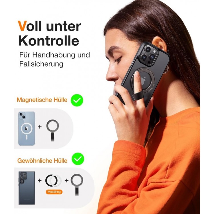 Torras Ostand UNIVERSAL Μαγνητική Βάση RING 360° Rotatable Stand, Phone Holder/Grip, Easy Attach - Titanium ΜΑΥΡΟ - TS-0419