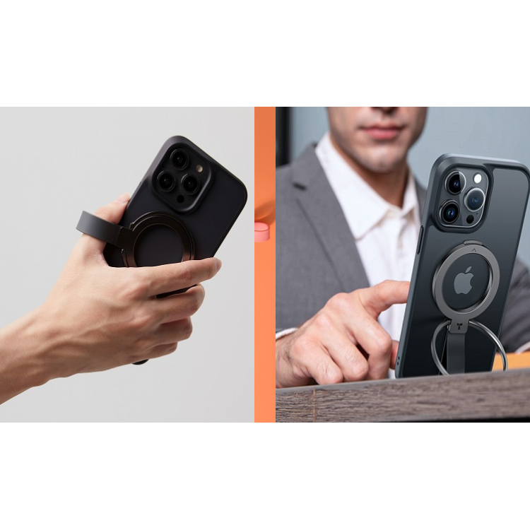 Torras Ostand UNIVERSAL Μαγνητική Βάση RING 360° Rotatable Stand, Phone Holder/Grip, Easy Attach - Titanium ΜΑΥΡΟ - TS-0419