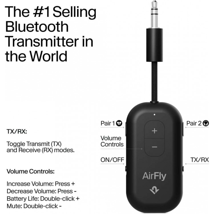 TWELVE SOUTH AIRFLY Pro 2 Ασυρματος αναμεταδότης για Apple AIRPODS , WIRELESS HEADPHONES BT - ΜΑΥΡΟ - TW-TS-2511
