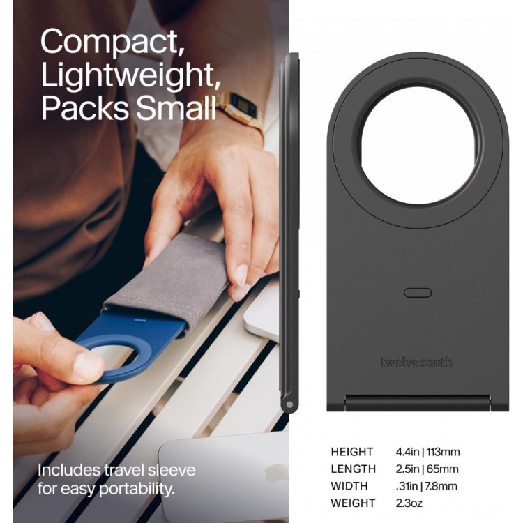 Twelve South Curve Nano Slate Ultra-Slim ρυθμιζόμενη Φορητή Βάση για Apple iPhone series,Android, Smartphones - ΓΚΡΙ - TW-TS-2560