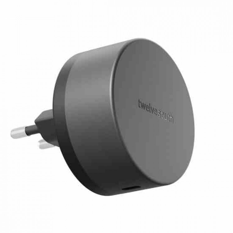 TwelveSouth PowerBug 35W EU, Φορτιστής-Μπρίζα τοίχου με MagSafe/Qi2 ασύρματη φόρτιση και ενσωματωμένη θύρα USB‑C PD - SLATE ΜΑΥΡΟ - TW-TS-2544