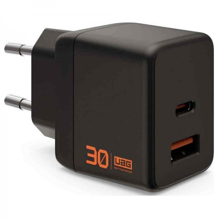 UAG SRGE 30W GaN PD/Quick Charge οικιακός φορτιστής EU, 2ΧΘύρες - 1XUSB-C, 1XUSB-A - Μαύρο - 9B443511V4040
