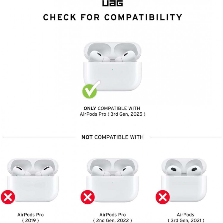 Θήκη UAG Plasma για Apple AirPods PRO 3 2025, Ασύρματη φόρτιση/Ένδειξη LED, αποσπώμενο Carabiner Hook - ΜΑΥΡΟ - 104132114040