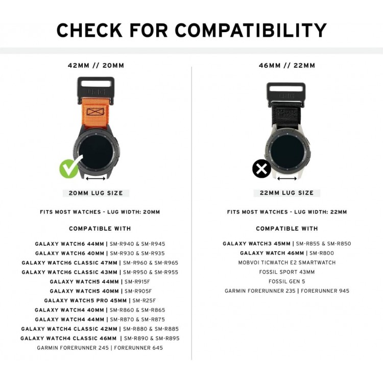 UAG Scout Strap για SAMSUNG Galaxy Watch 6 40/44mm, Watch6 Classic 43/47mm, Watch 5 Pro 45 mm - Fit 20mm - ΜΑΥΡΟ - 294404114040
