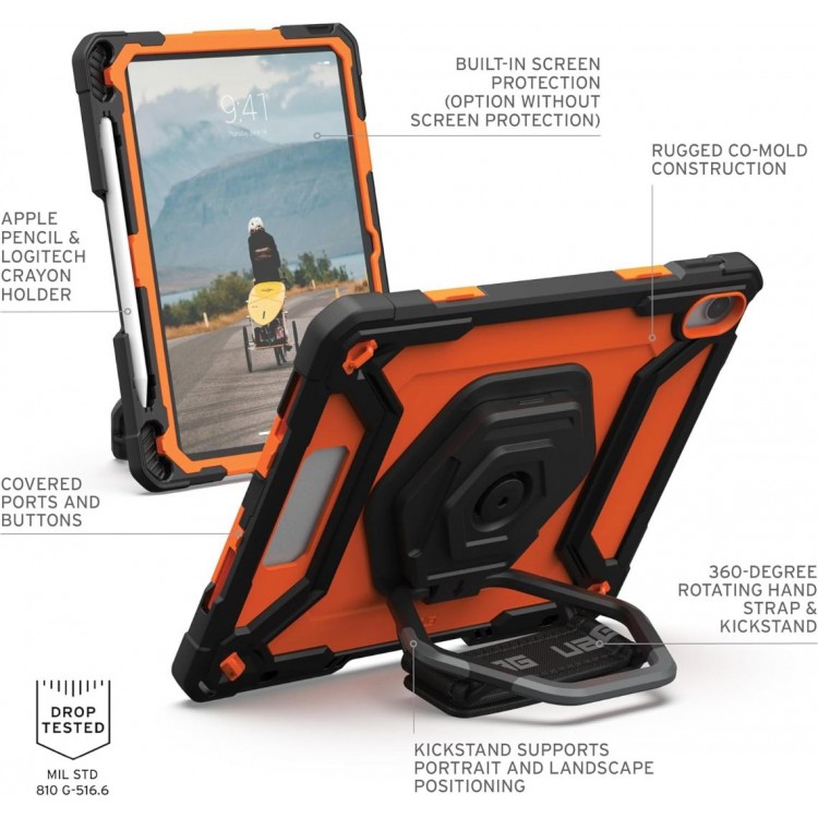 Θήκη PLASMA HK ε χειρολαβή, kickstand, προστατευτικό οθόνης για Apple iPad 10.9 (2022 - 10th gen), APPLE iPad 11 2025 - ΠΟΡΤΟΚΑΛΙ / ΜΑΥΡΟ - 124470B19740