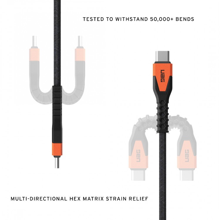 UAG ULTRA RUGGED Kevlar USB-C σε Lightning 30W καλώδιο 1.5μ - ΜΑΥΡΟ/ΠΟΡΤΟΚΑΛΙ - 9B4414114097