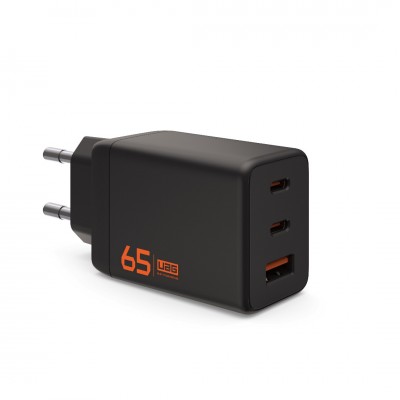 UAG SRGE 65W GaN PD/Quick Charge οικιακός φορτιστής EU, 3ΧΘύρες - 2XUSB-C, 1XUSB-A - Μαύρο - 9B443711V4040