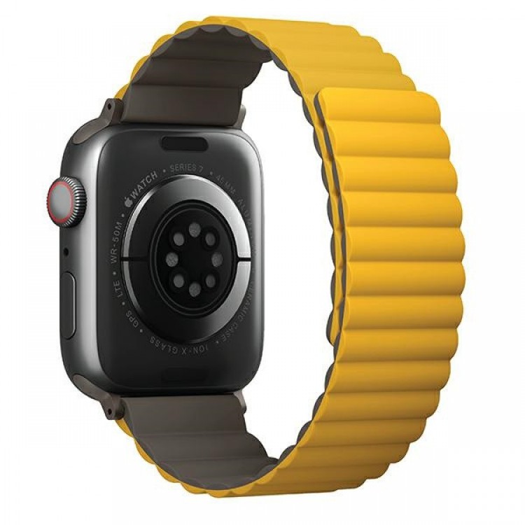 UNIQ Revix Reversible Μαγνητικό BAND Λουράκι για Apple Watch series 4/5/6/7/SE/8/9/10/Ultra 1/2 - 44/45/46/49mm - ΚΙΤΡΙΝΟ/ΧΑΚΙ - UNIQ740