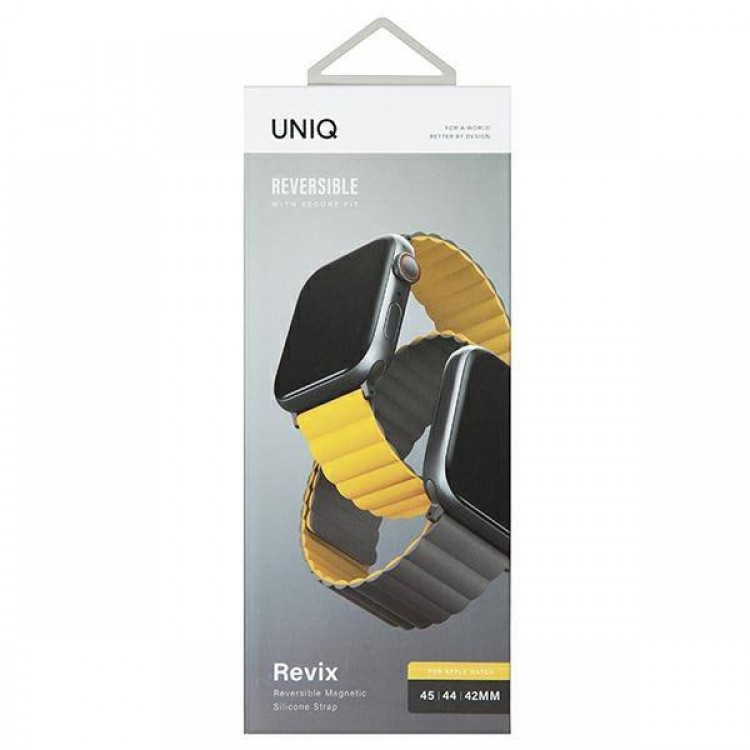 UNIQ Revix Reversible Μαγνητικό BAND Λουράκι για Apple Watch series 4/5/6/7/SE/8/9/10/Ultra 1/2 - 44/45/46/49mm - ΚΙΤΡΙΝΟ/ΧΑΚΙ - UNIQ740
