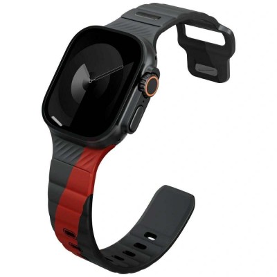 UNIQ Stride De Rubber BAND Λουράκι για Apple Watch series 4/5/6/7/SE/8/910/Ultra 1/2/3 - 42/44/45/46/49mm - ΑΝΘΡΑΚΙ ΜΑΥΡΟ / ΚΟΚΚΙΝΟ - UNIQ1541