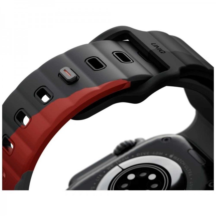 UNIQ Stride De Rubber BAND Λουράκι για Apple Watch series 4/5/6/7/SE/8/910/Ultra 1/2/3 - 42/44/45/46/49mm - ΑΝΘΡΑΚΙ ΜΑΥΡΟ / ΚΟΚΚΙΝΟ - UNIQ1541
