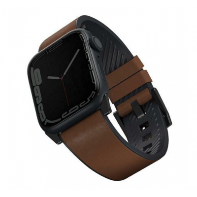 UNIQ Straden Waterproof Leather Hybrid Strap for Apple Watch series 4/5/6/7/SE - 45/44/42mm - Brown - UNIQ587BR