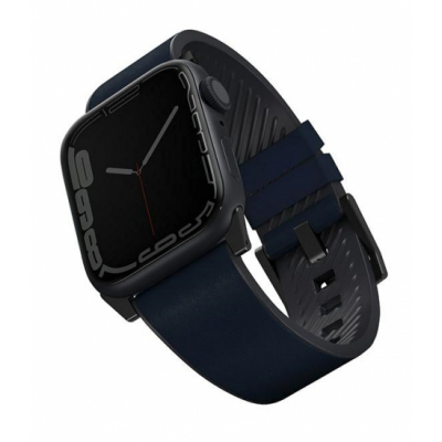 UNIQ Straden Waterproof Leather Hybrid Strap for Apple Watch series 4/5/6/7/SE - 45/44/42mm - DARK blue - UNIQ590BLU