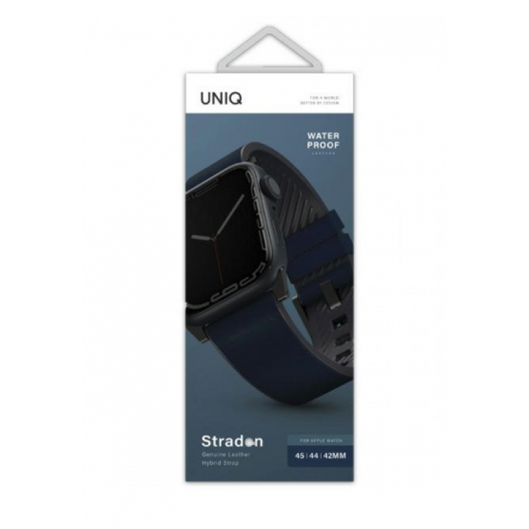 UNIQ Straden Waterproof ΔΕΡΜΑΤΙΝΟ Hybrid Strap Λουράκι για Apple Watch series 4/5/6/7/SE - 45/44/42mm - ΜΠΛΕ - UNIQ590BLU