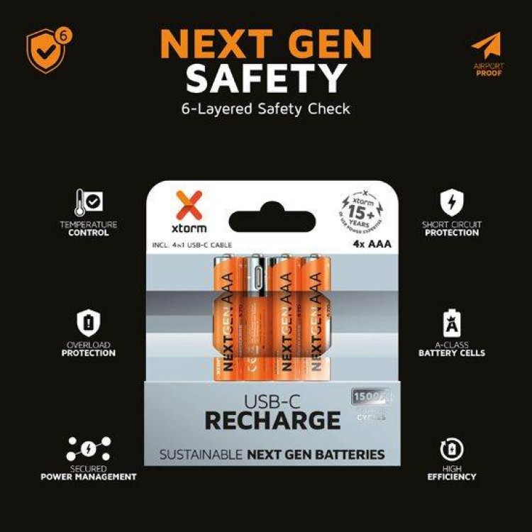 Xtorm NextGen Επαναφορτιζόμενες AAA Μπαταρίες με USB-C θύρα - 4 ΤΕΜ. - XT-XNG3AB4