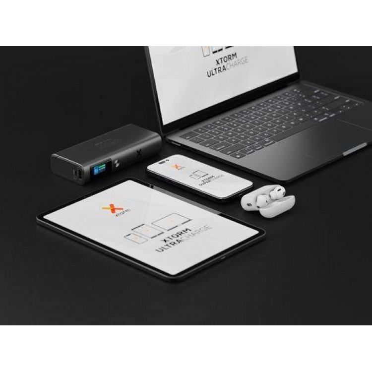 XTORM Nova Pro Ultra FastCharge USB-C Powerbank Αλουμινίου 20K, 130W, 20.000mA με Smart Οθόνη για Notebook,Smartphones,Tablets - XT-XNP200 - ΓΚΡΙ ΜΑΥΡΟ