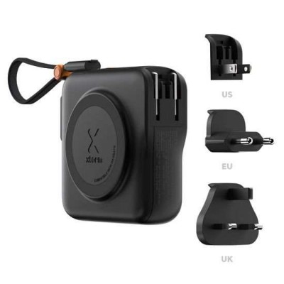 XTORM TravelPro 30W 3-σε-1 ασύρματος Φορτιστής Ταξιδιού & MAGSAFE Powerbank 10.000mAh, με 2XUSB-C Καλώδια, αναδιπλούμενο αντάπτορα μπρίζας US/UK/EU - ΜΑΥΡΟ - XT-XTPP101 