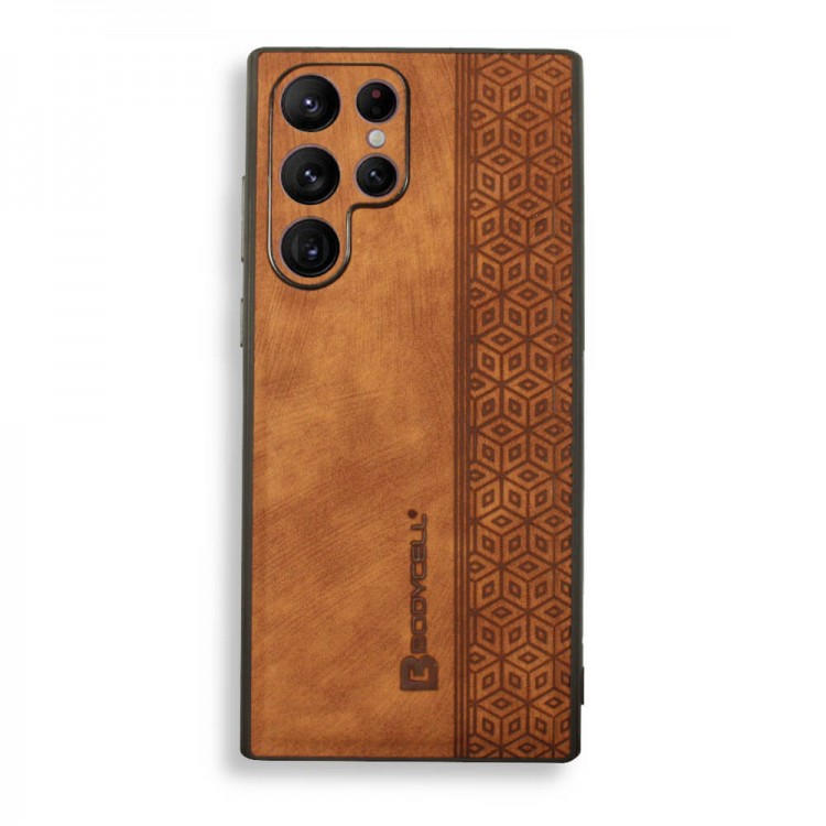 Bodycell Pattern Leather Backcover Samsung S22 Ultra Brown