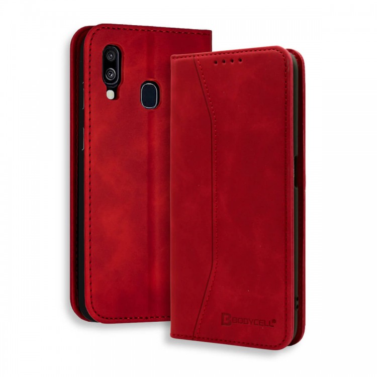 Bodycell Book Case Pu Leather Samsung A40 Red