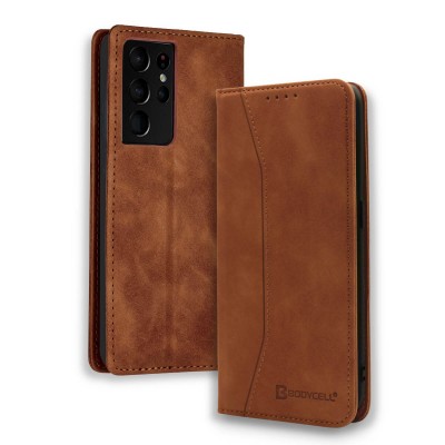Bodycell Book Case Pu Leather Samsung S21 Ultra Brown