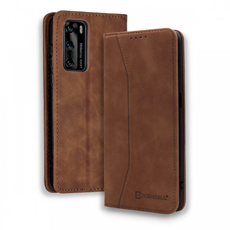 Bodycell Book Case Pu Leather Huawei P40  Brown