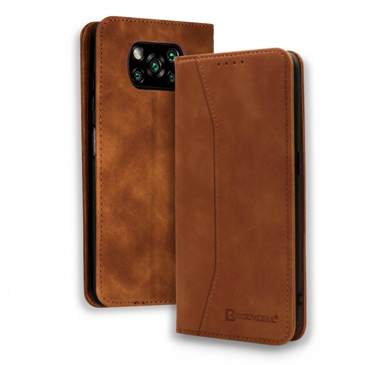 Bodycell Book Case Pu Leather Xiaomi Poco X3 NFC/X3 Pro Brown