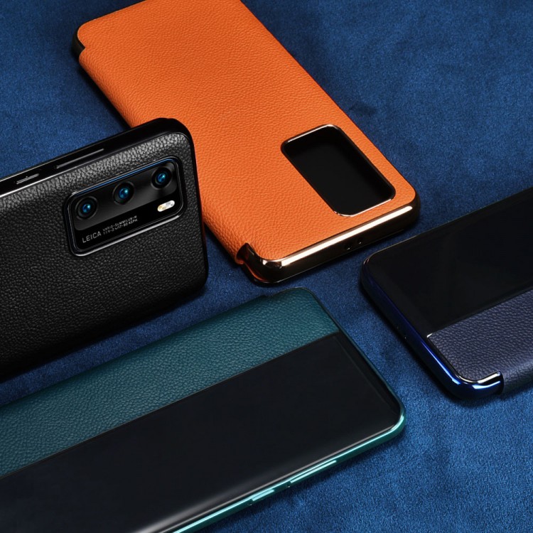 iCarer RHP 40003 HUAWEI P40 Genuine Leather Book Case Blue