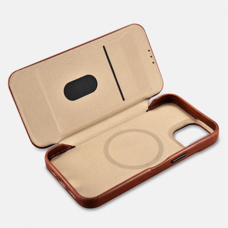 iCarer AKI 14220705 iPhone 14 Curved Genuine Leather MAGSAFE Brown