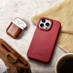 iCarer AKI 14220706 iPhone 14 Pro Curved Genuine Leather MAGSAFE Red