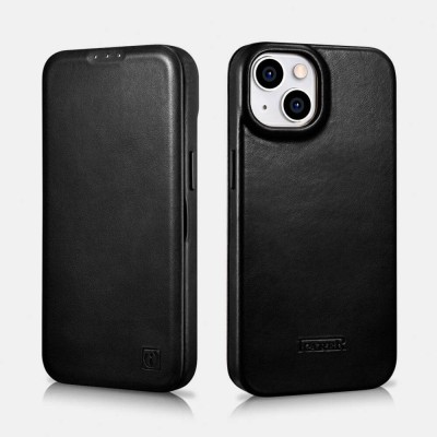 iCarer AKI 14220707 iPhone 14 Plus Curved Genuine Leather MAGSAFE Black