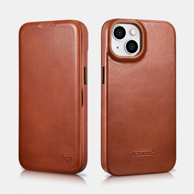 iCarer AKI 14220707 iPhone 14 Plus Curved Genuine Leather MAGSAFE Brown
