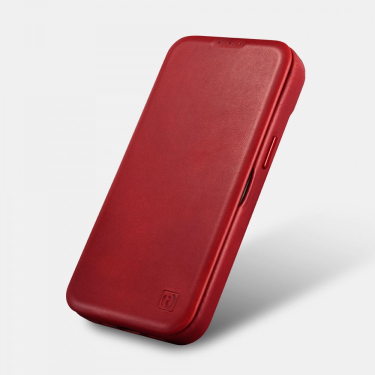 iCarer AKI 14220707 iPhone 14 Plus Curved Genuine Leather MAGSAFE Red
