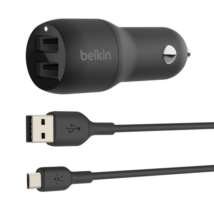 Belkin CCE002bt1MBK Dual USB-A Car Charger 24W + USB-A to Micro-USB CableΜαύρο