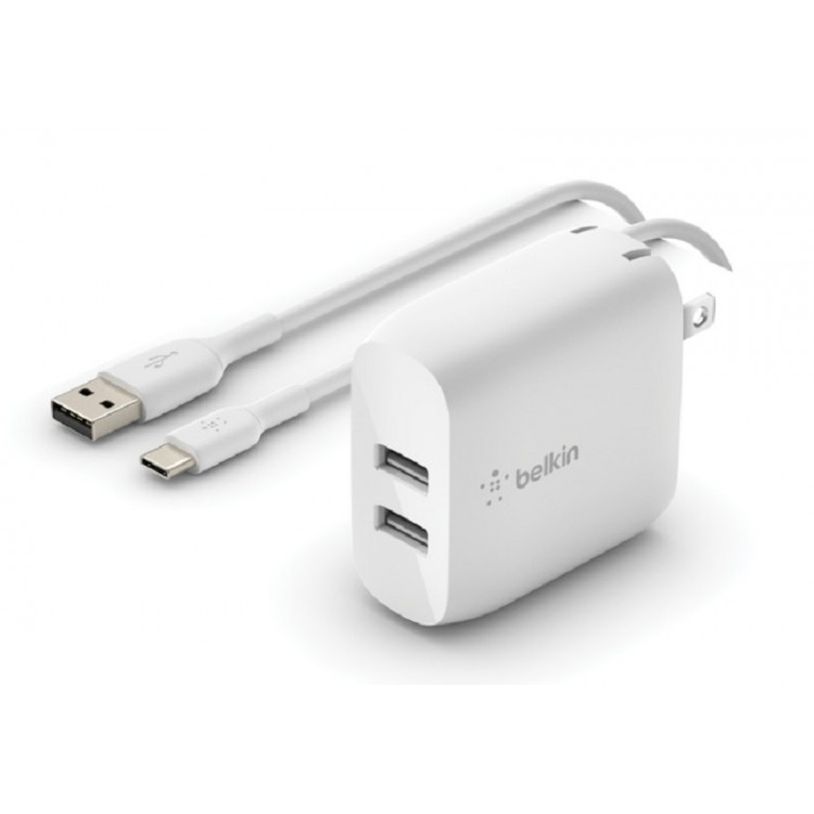 BelkinWCE001vf1MWH BOOST↑CHARGE™ Dual USB-A Wall Charger 24W + USB-A to USB-C® cableΛευκό