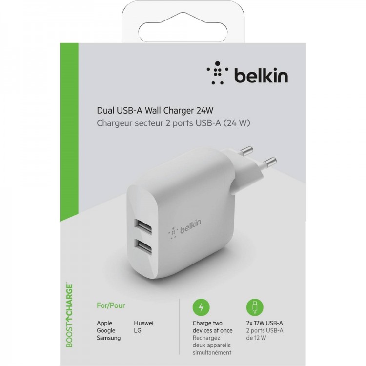 Belkin WCB002vfWH BOOST↑CHARGE™ Dual USB-A Wall Charger 24WΛευκό