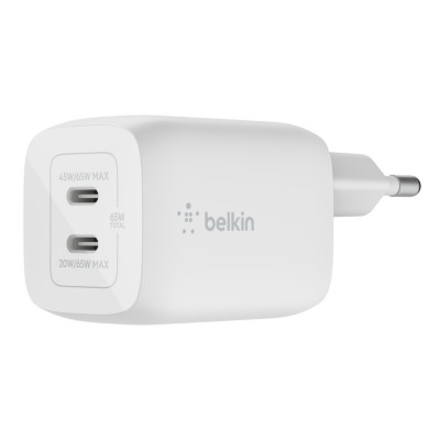 Belkin WCH013vf2MWH-B6 BOOST↑CHARGE PRO Dual USB-C® GaN Wall Charger with PPS 65W + USB-C to USB-C CΛευκό