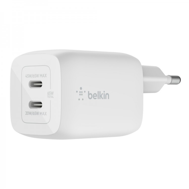 Belkin WCH013vf2MWH-B6 BOOST↑CHARGE PRO Dual USB-C® GaN Wall Charger with PPS 65W + USB-C to USB-C CΛευκό