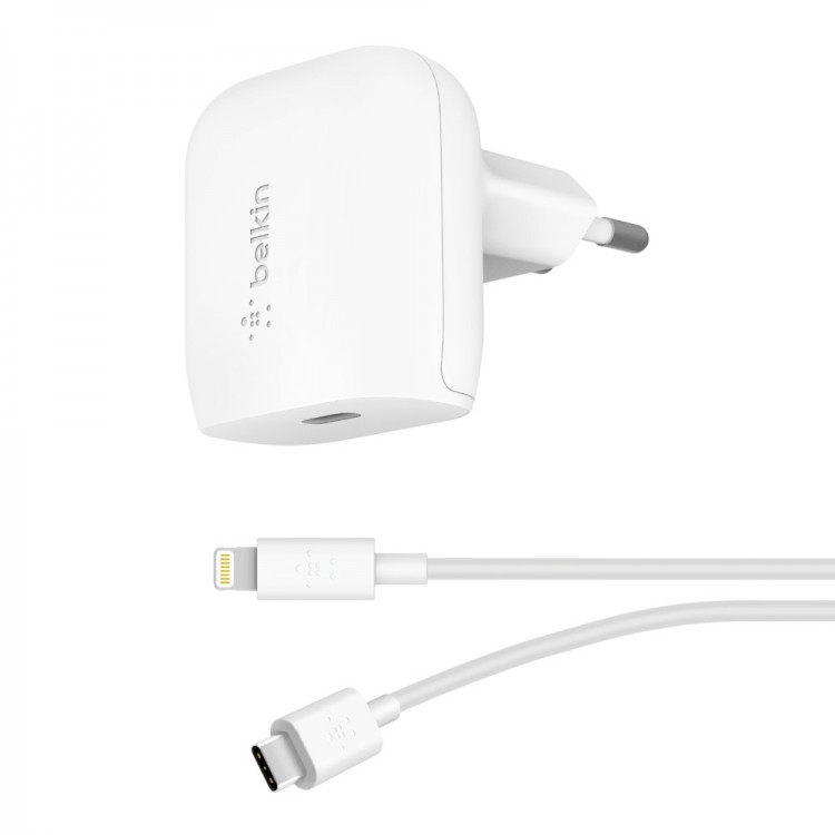 Belkin WCA003vf04WH 18W USB-C PD Wall Charger + USB-C to Lightning Cable