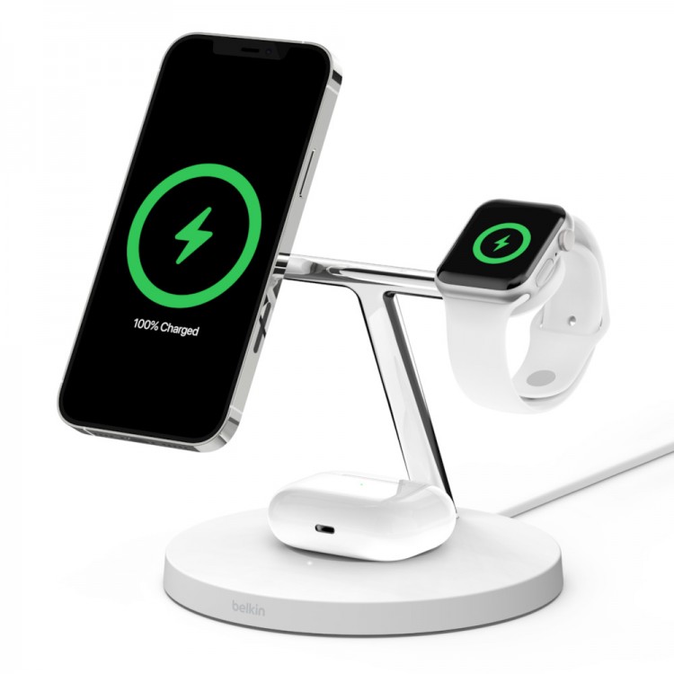Belkin WIZ017vfWH 3-in-1 Wireless Charger with MagSafe White V2Λευκό