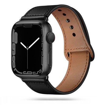 TECH-PROTECT LEATHERFIT λουράκι δερμάτινο για APPLE WATCH 4 / 5 / 6 / 7 / 8 / SE / ULTRA (42 / 44 / 45 / 49 MM) - ΜΑΥΡΟ
