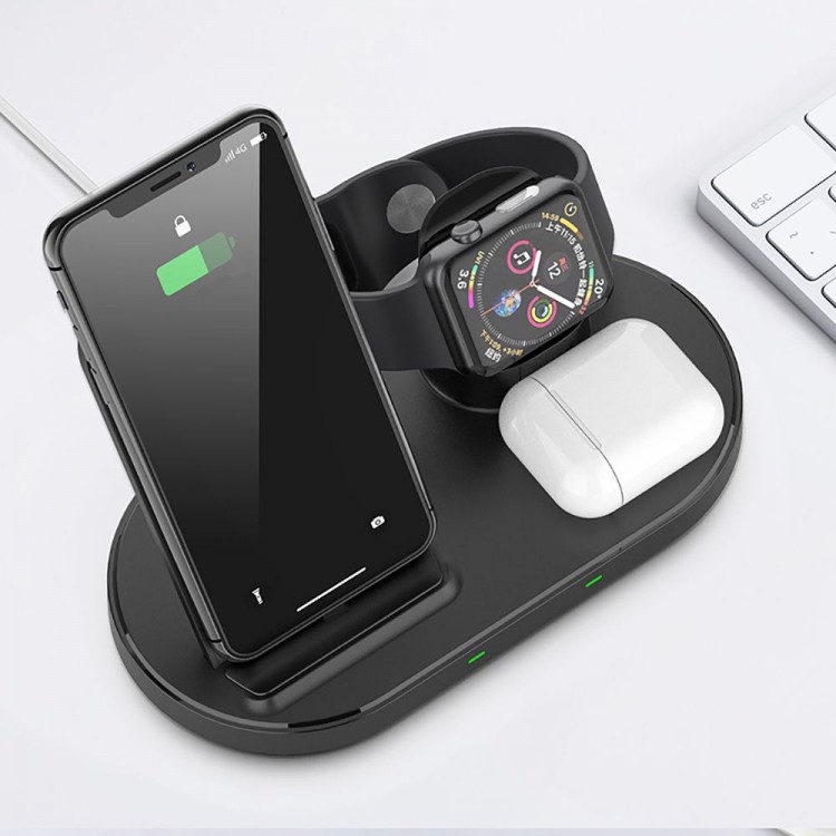 TECH-PROTECT W55 3σε1 Ασύρματος Φορτιστής CHARGING STATION 15W για Apple Watch Series, Airpods, Smartphones - ΜΑΥΡO