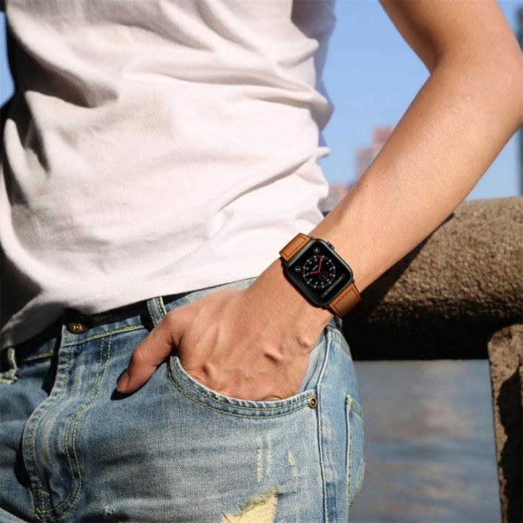 TECH-PROTECT LEATHERFIT λουράκι δερμάτινο για APPLE WATCH 4 / 5 / 6 / 7 / 8 / SE / ULTRA (42 / 44 / 45 / 49 MM) - ΚΑΦΕ
