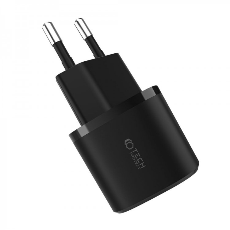 TECH-PROTECT C20W MINI οικιακός φορτιστής 2-Θυρών, 1xUSB-A, 1xUSB-C PD 20W/QC3.0 - ΜΑΥΡΟ