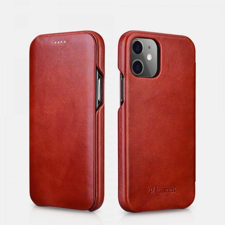 Θήκη ICARER FOLIO Δερμάτινη Curved Edge VINTAGE για Apple iPhone 12 MINI 5.4 - ΚΟΚΚΙΝΟ - RIX1203-RD