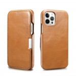 Θήκη ICARER FOLIO Δερμάτινη VINTAGE για Apple iPhone 12 PRO MAX 6.7 - ΚΑΦΕ XAKI - RIX1211